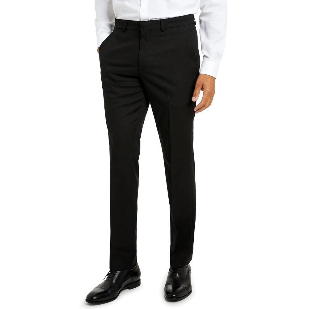 Kenneth Cole Reaction Men's 32W x 30L Modern Fit Black Dress Pants N0266